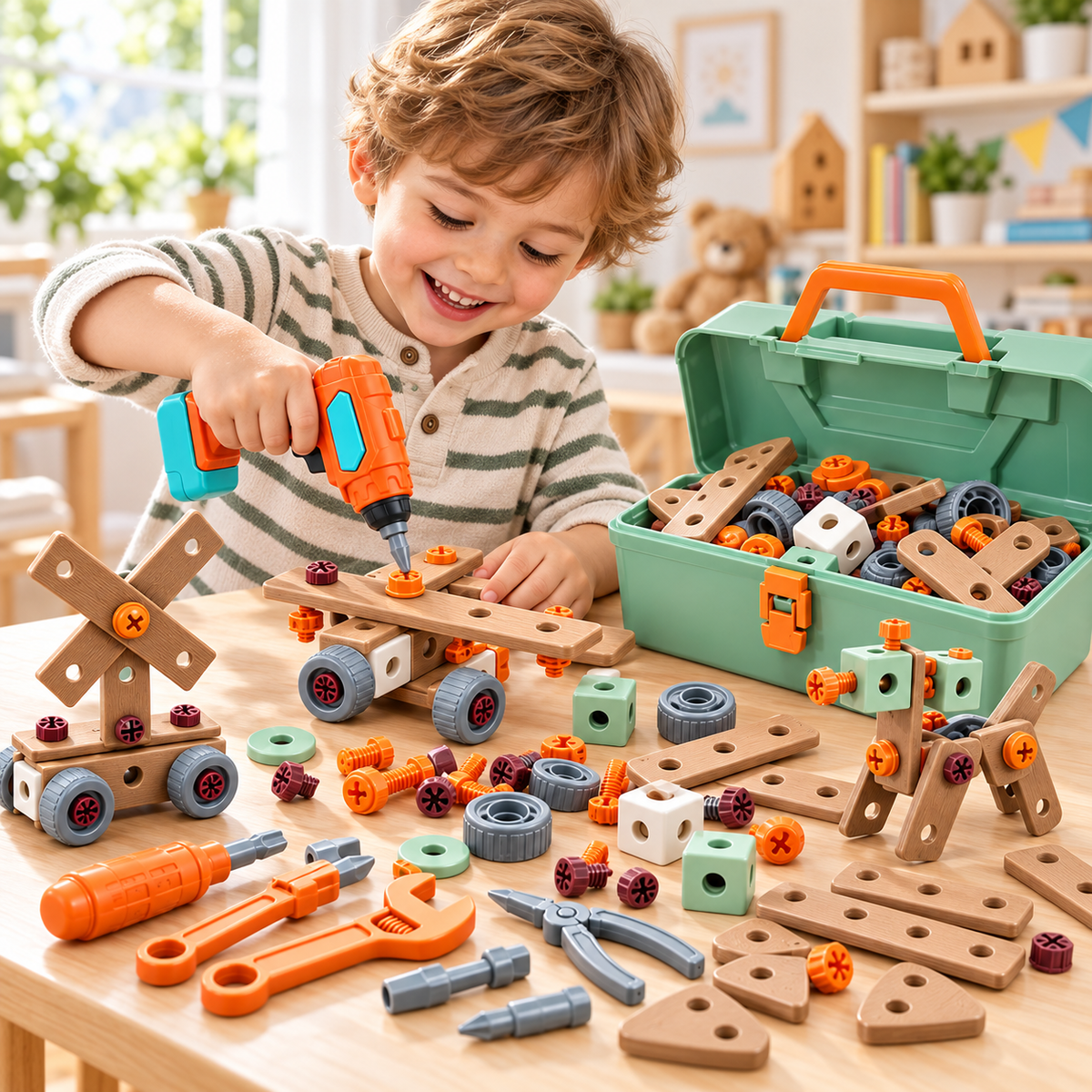 144-teiliges Kinder-Werkzeugset mit Spielzeug-Bohrmaschine & Koffer